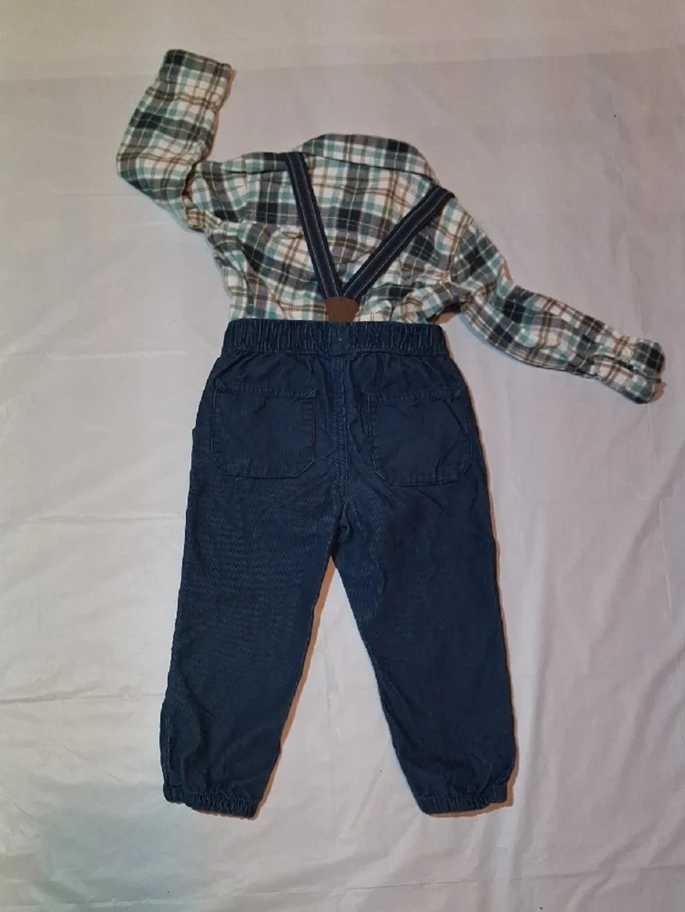 Carter’s 3pc Plaid Button Down & Navy Suspender Pants Outfit Set
